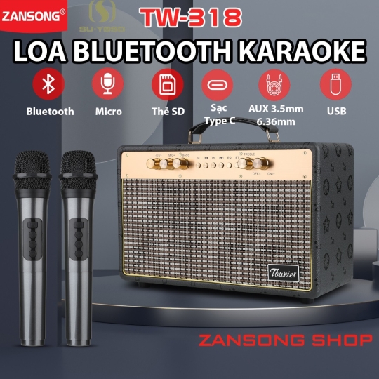 Loa Bluetooth Karaoke TW-318. 2 Mic